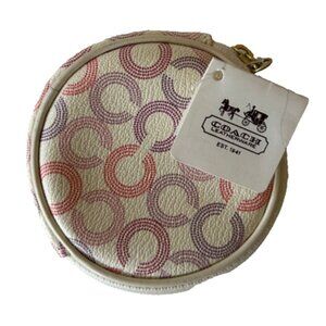 NWT Coach 44465 Waverly cream multicolor op art round coin zipper purse case 4"